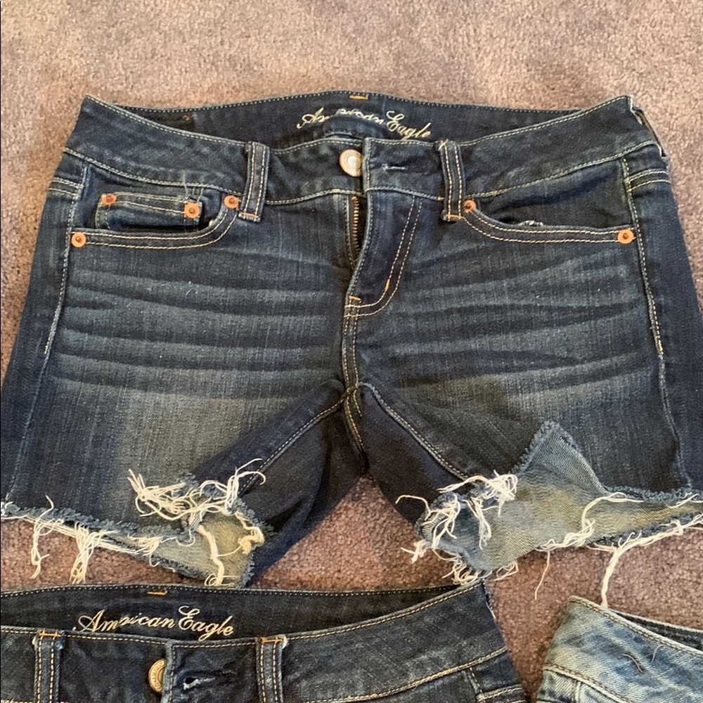 American Eagle Outfitters Dark Blue Distressed Denim Shorts, 3 pair